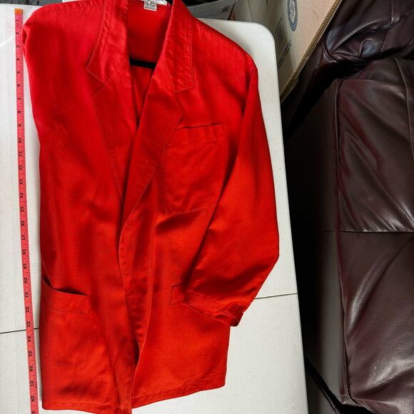 Jones New York Long Line Linen Blend Blazer Size 6 Coral Color Open Front - Picture 9 of 9